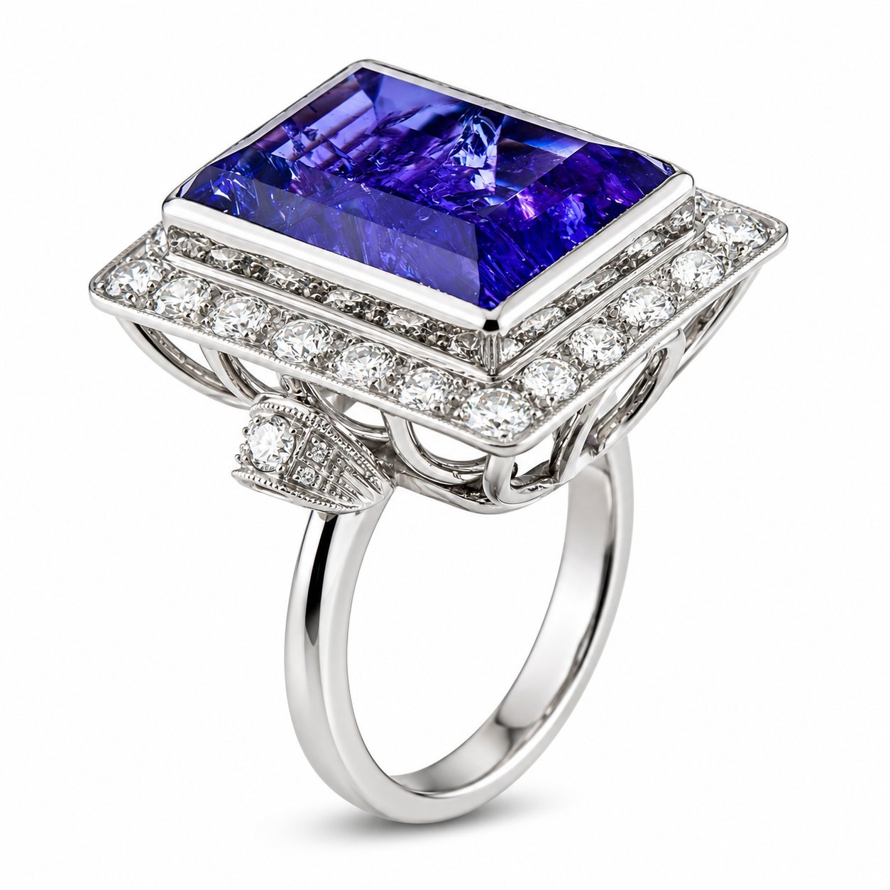 18K White Gold Diamond and Tanzanite Ring
