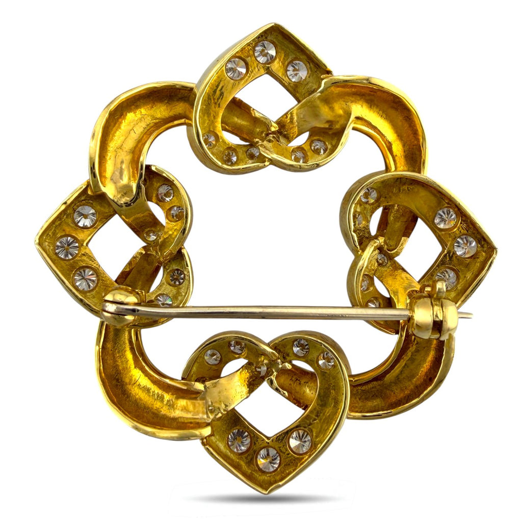 14K Yellow Gold 1.5ct Diamond Interlocking Heart Brooch