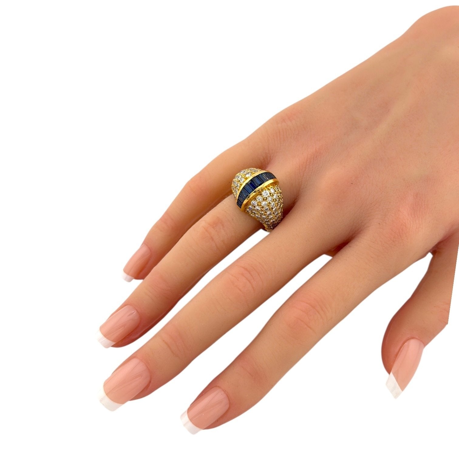18K Yellow Gold Ring with Emerald-Cut Natural Sapphires and 2.1ct Diamonds
