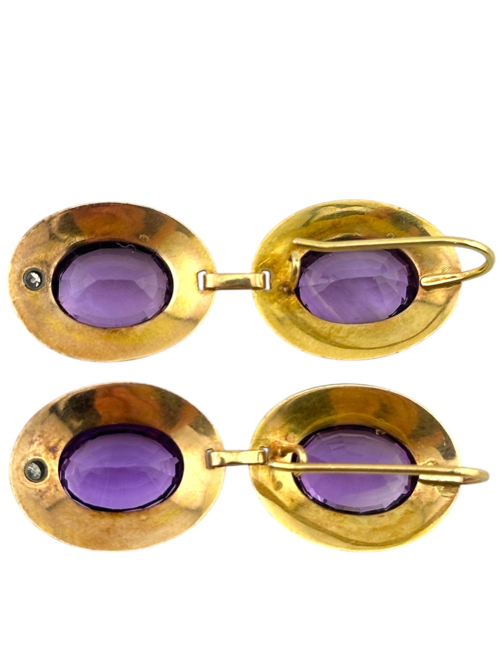 14K Gold Antique Diamond and Regal Amethyst Oval Earrings