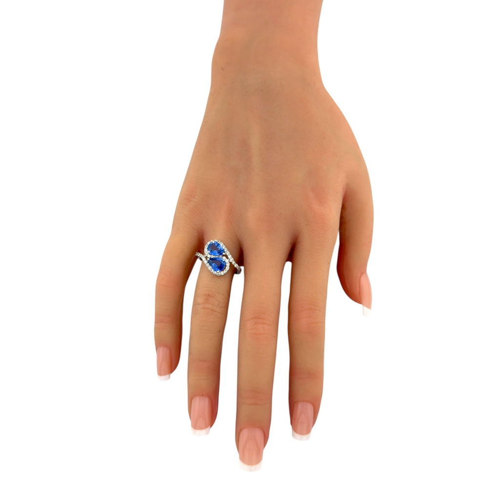 18K White Gold 2ct Sapphire and 0.6ct Diamond Bypass Ring