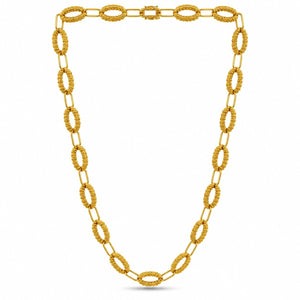 18K Yellow Gold Textured Oval Link Long Necklace