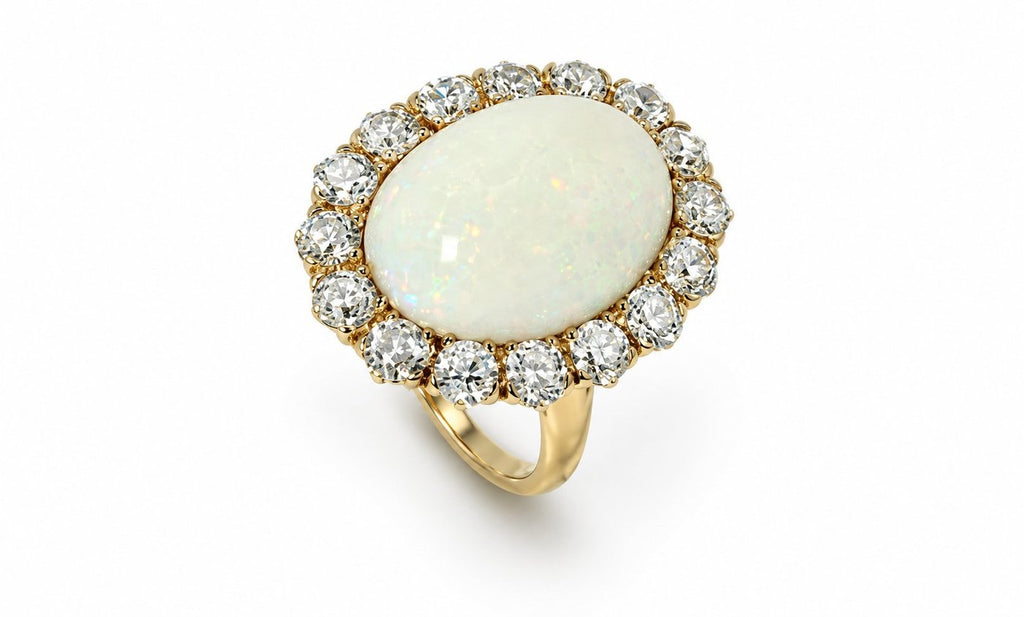 14K Yellow Gold Opal and 2.0ct Diamond Ring