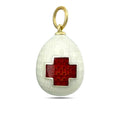 Gold-tone cross egg pendant with red enamel and white textured body, loop bail