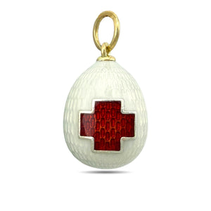 Imperial Russian 56K Yellow Gold White & Red Enamel Cross Egg Pendant