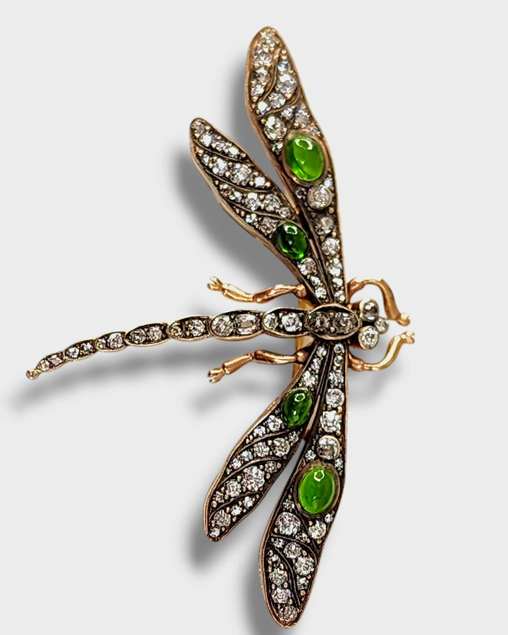 Imperial Russian 56K Gold and Diamond Dragonfly Art Nouveau Brooch 2.7ct