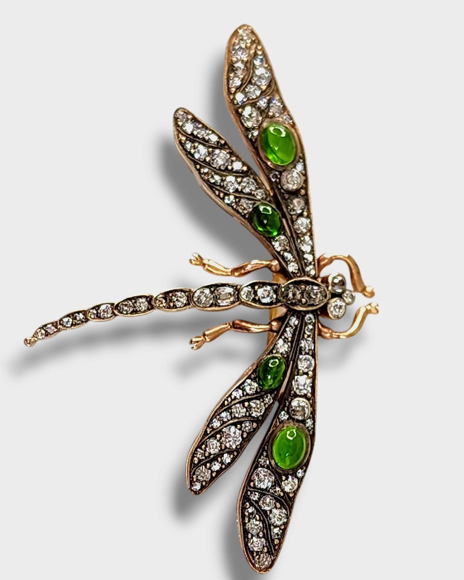 Imperial Russian 56K Gold and Diamond Dragonfly Art Nouveau Brooch 2.7ct