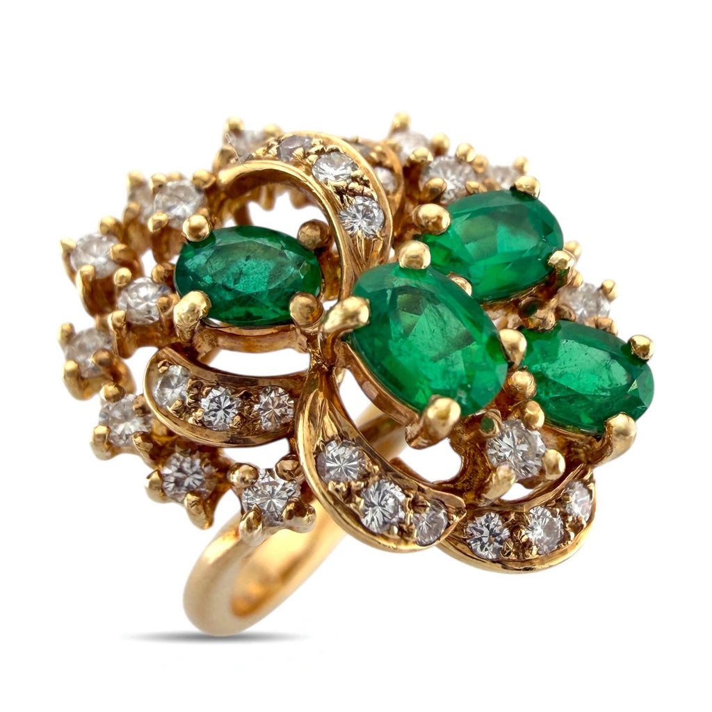 18K Yellow Gold Emerald and 2.36ct Diamond Necklace and Ring Set
