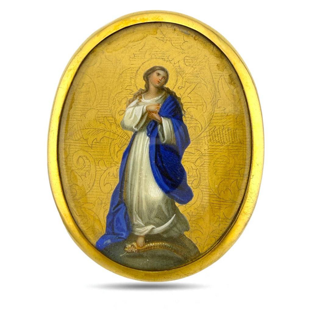 18K Yellow Gold Portrait Miniature Brooch/Pendant