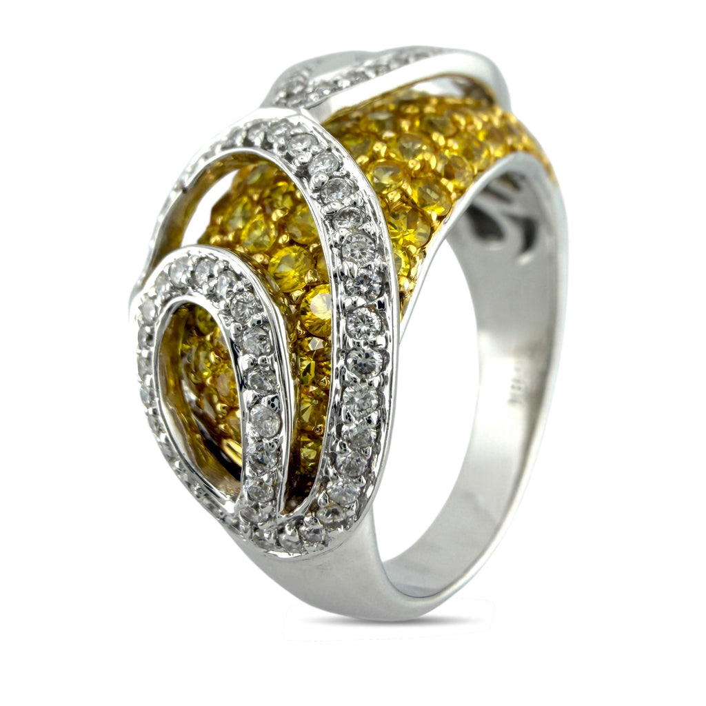14K White Gold Multi Row 1.72ct Citrine and 0.65ct Diamond Ring