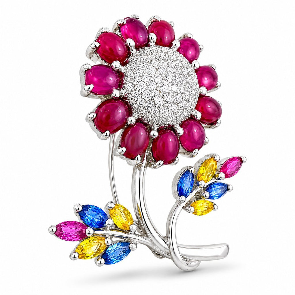 Marquise Gemstone and 0.55ct Diamond Sunflower Brooch