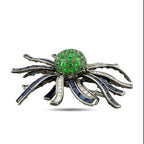 18K White Gold 2.64ct Emerald, 1.64ct Diamond and Sapphire Brooch