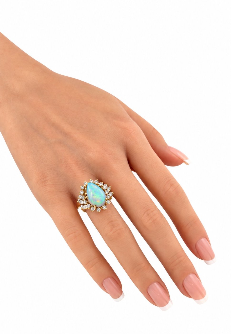 14K Yellow Gold 1.56ct Diamond & Pear-Shaped Opal Ring