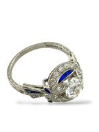 Art Deco Platinum Ring with Large 1ct Center Diamond