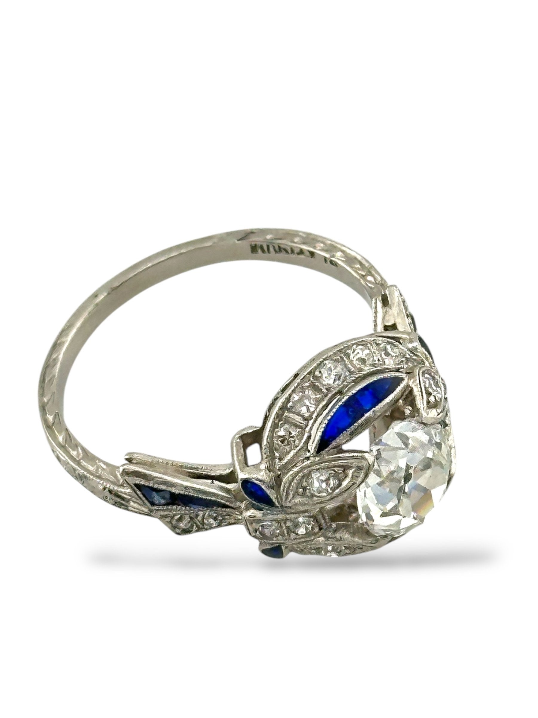 Art Deco Platinum Ring with Large 1ct Center Diamond