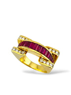 18K Yellow Gold Ring with Rubies and Diamonds