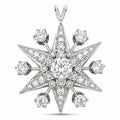 Star diamond pendant in 18K white gold with round brilliant center and halo details
