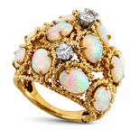 14K Yellow Gold Textured 2.10ct Opal and 0.30ct Diamond Ring
