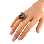 18K Yellow Gold Lapis 0.08ct Diamond and 40ct Sapphire Snake Ring