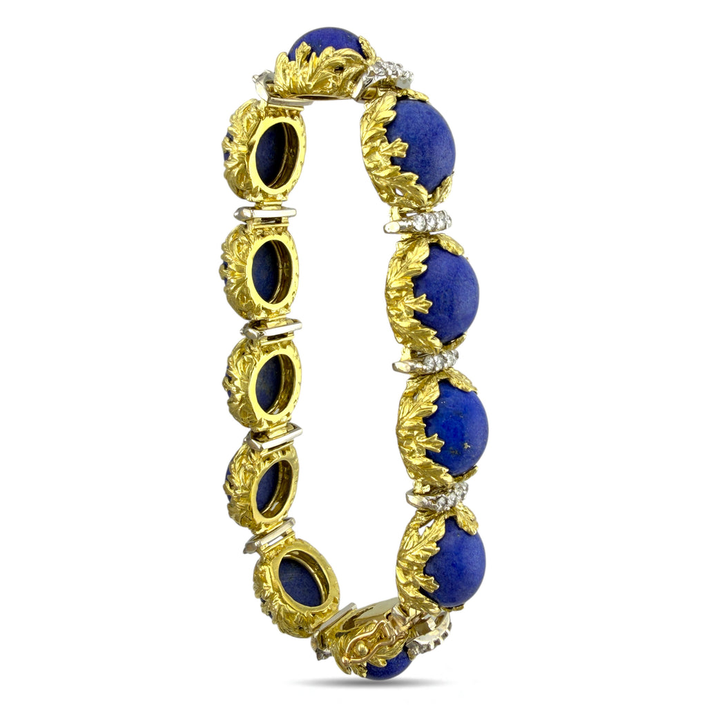 French 18K Yellow Gold Lapis Lazuli and 2.2ct Diamond Bracelet
