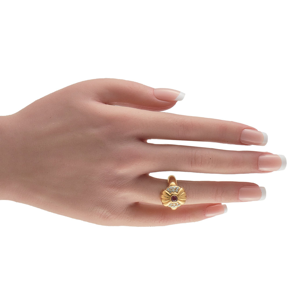 Boucheron Vintage 18K Yellow Gold Diamond and Burma Ruby Ring