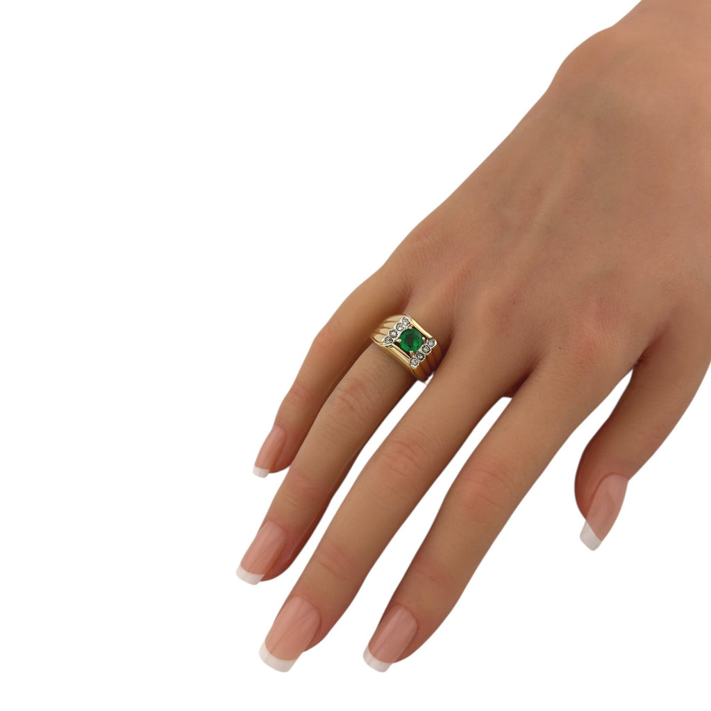 14K Yellow Gold Emerald and Diamond Ring