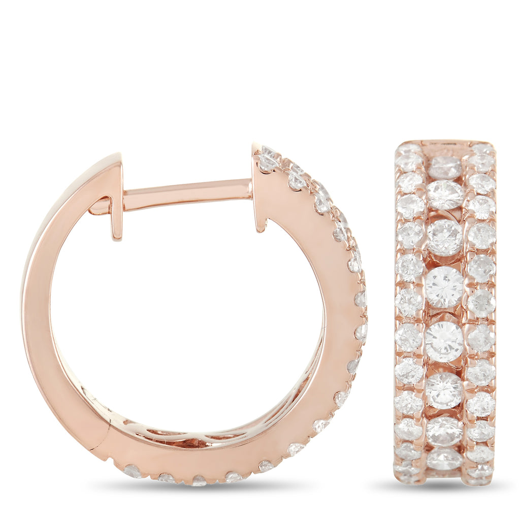 14K Rose Gold 1.0ct Diamond Hoop Earrings
