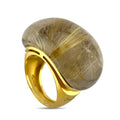 Statement ring with oval rutilated quartz cabochon and 18K yellow-gold bezel band