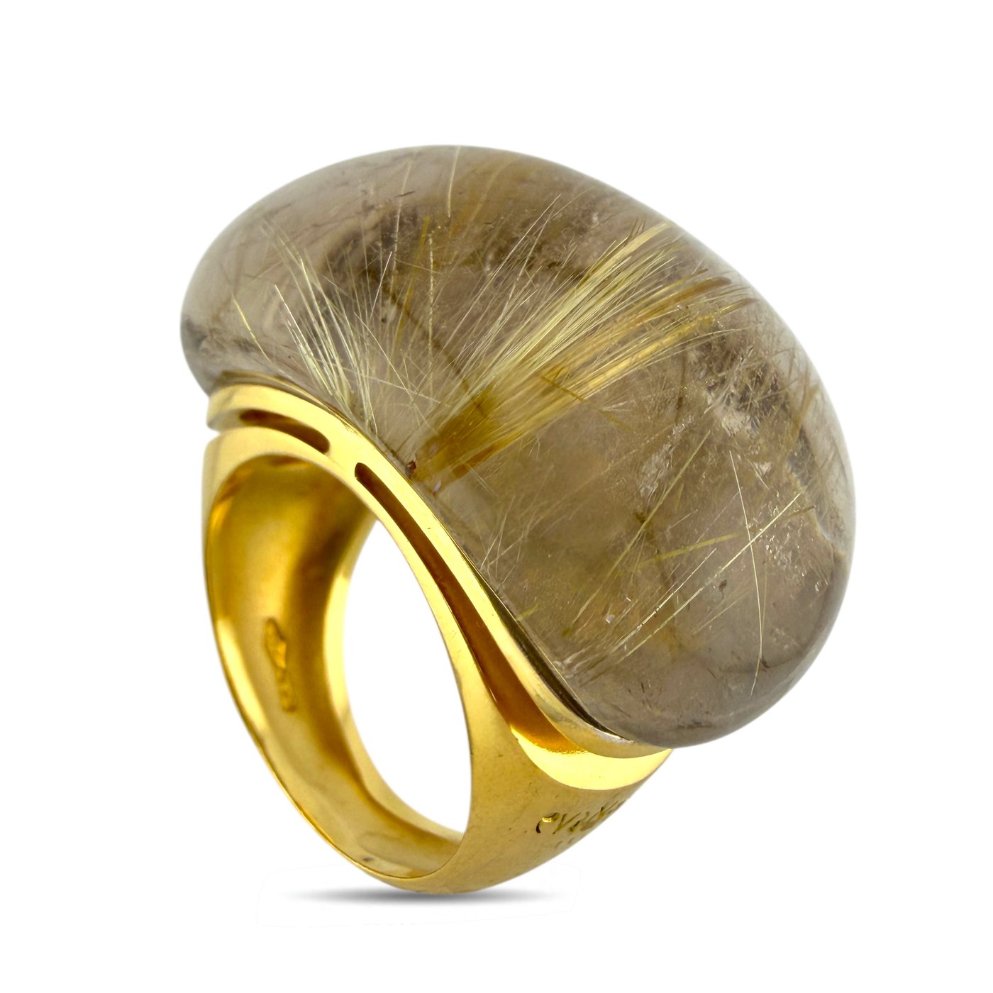 18K Yellow Gold Evanueva 70.00ct Rutilated Quartz Statement Ring -  70.00ct. tw. Quartz