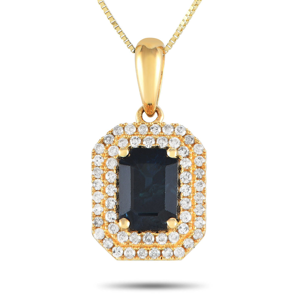 Exclusive 14K Yellow Gold 0.24ct Diamond and Sapphire Pendant Necklace PD4-15905YSA – Make a statement by adding this impecca