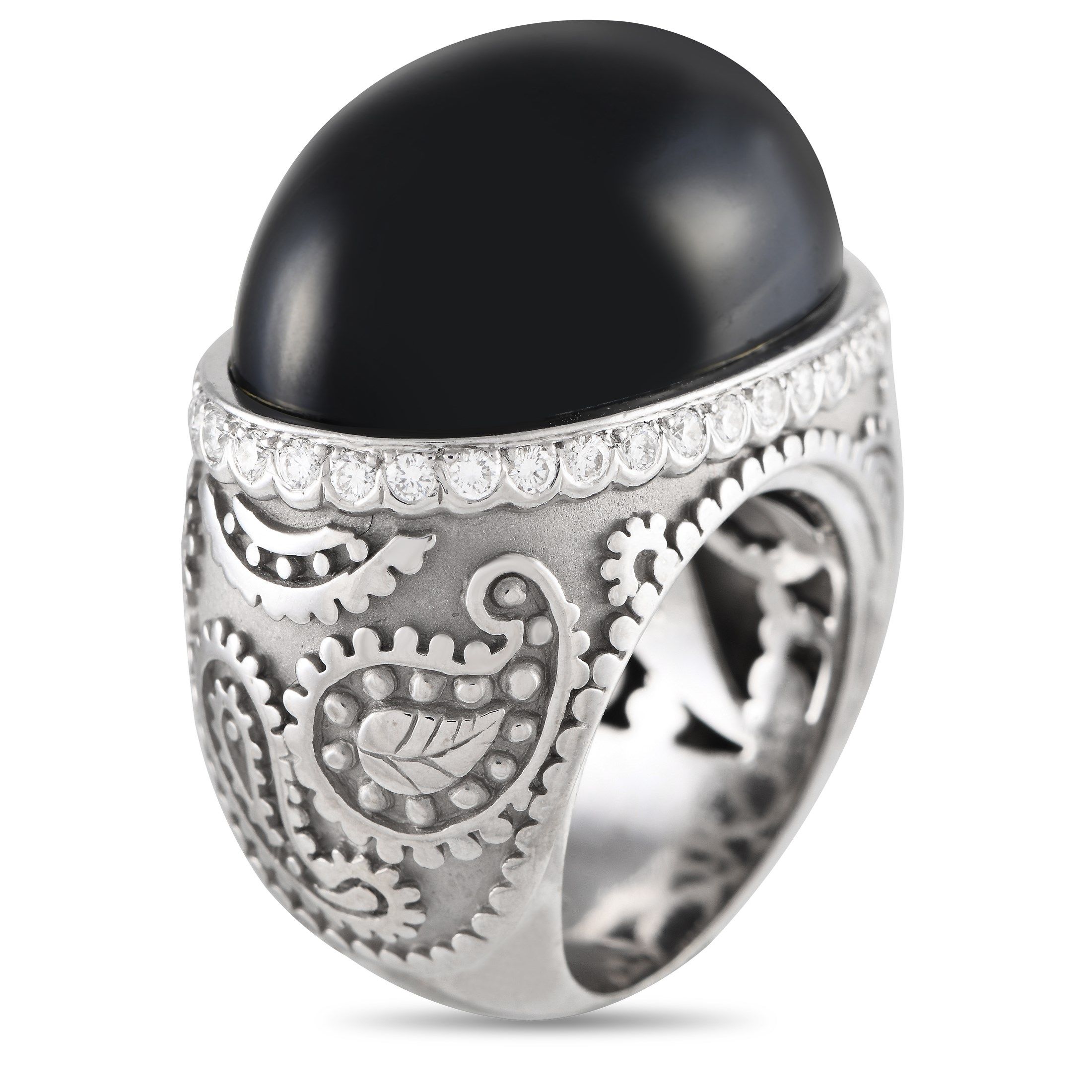 Carrera y Carrera18K White Gold 0.35ct Diamond and Onyx Ring
