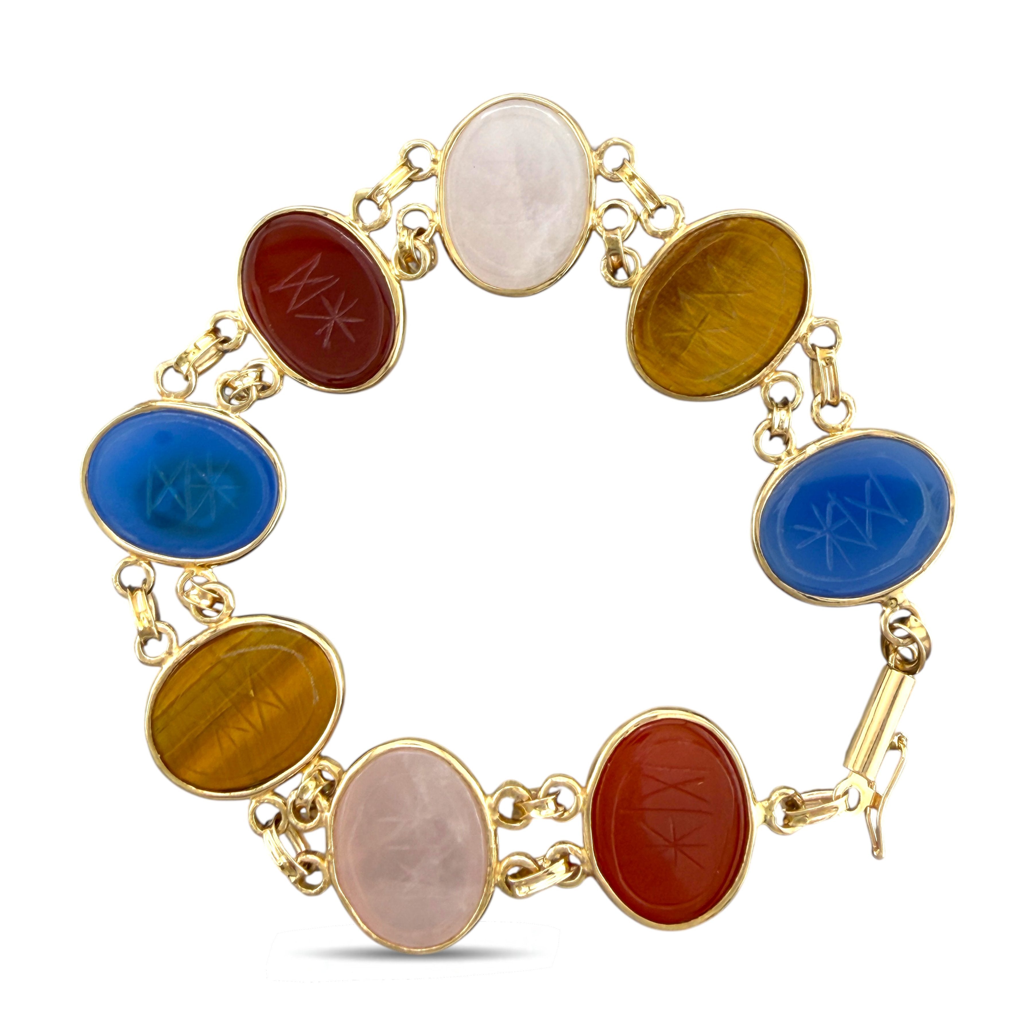Bracelet - 18 kt. Yellow gold, Exclusive 18K Yellow Gold Oval Multi-Gemstone Bracelet