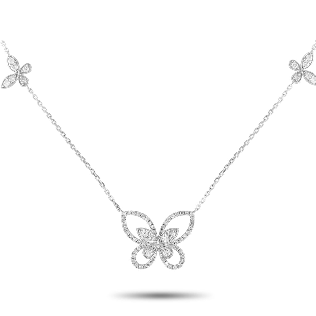 14K White Gold 0.86ct Diamond Butterfly Necklace