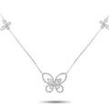 White gold butterfly diamond necklace with linked chain and pavé butterfly pendant