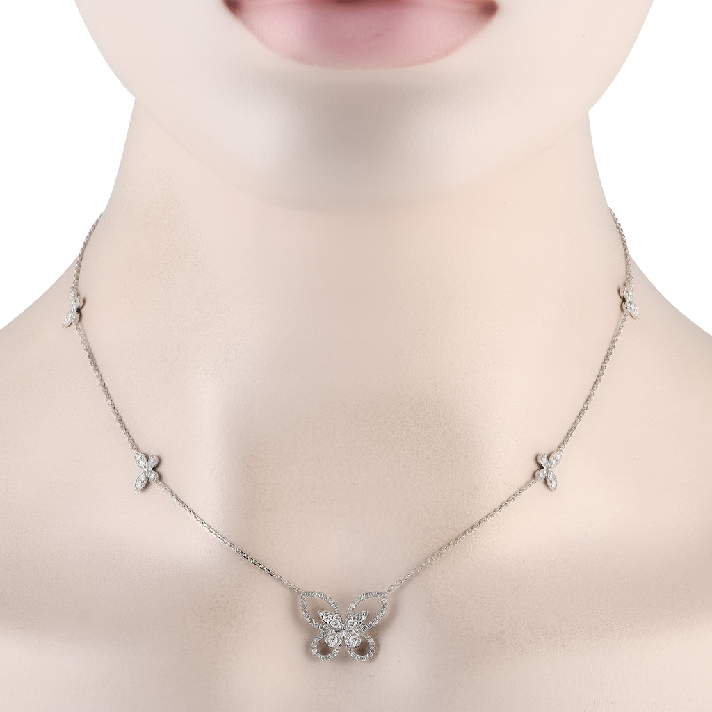 14K White Gold 0.86ct Diamond Butterfly Necklace