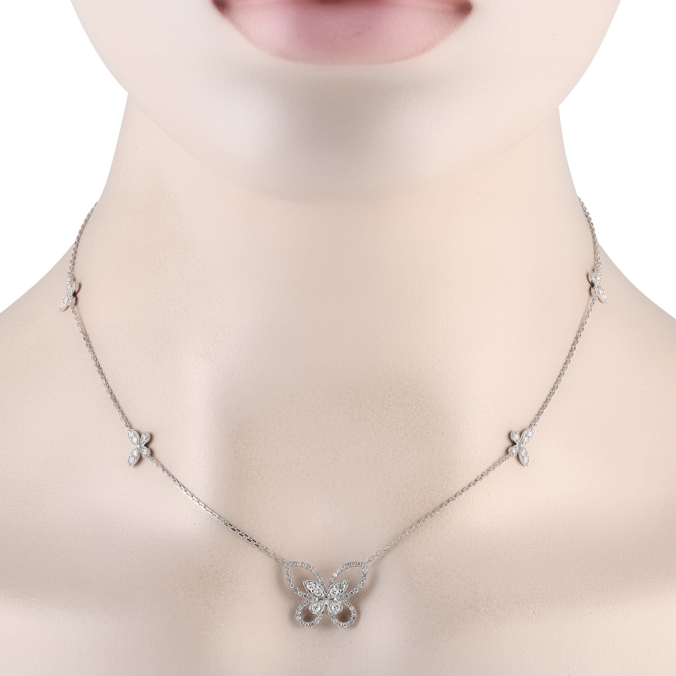 14K White Gold 0.86ct Diamond Butterfly Necklace