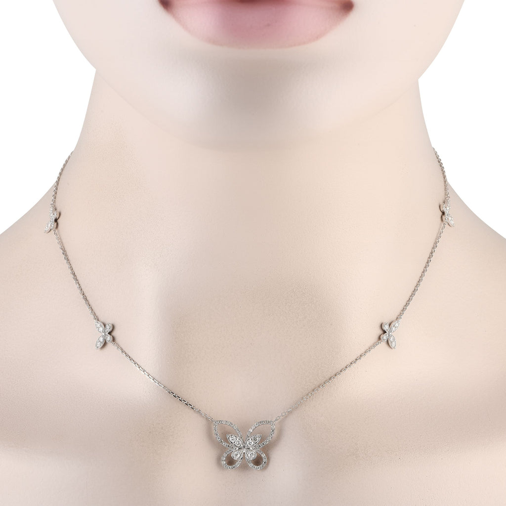 Exclusive 14K White Gold 0.86ct Diamond Butterfly Necklace