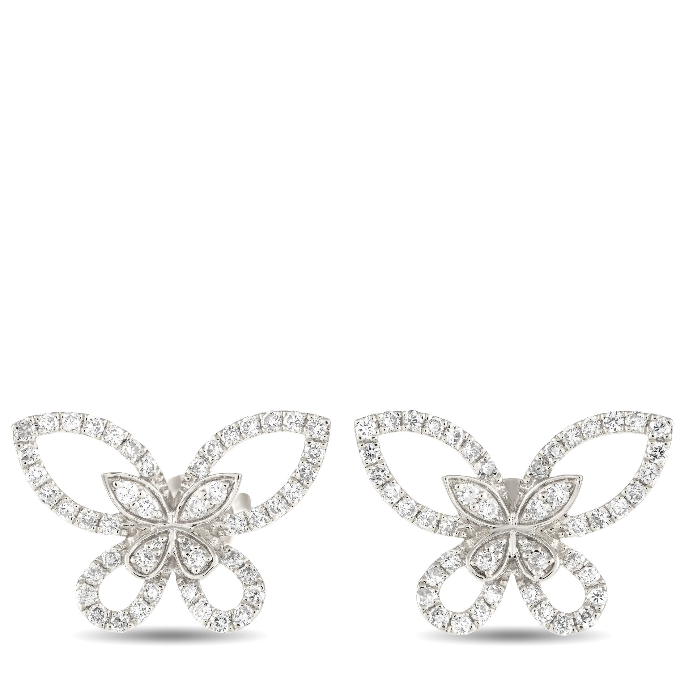 Exclusive 18K White Gold 0.75ct Diamond Butterfly Earrings – A creative butterfly shape makes these impeccable earrings simpl
