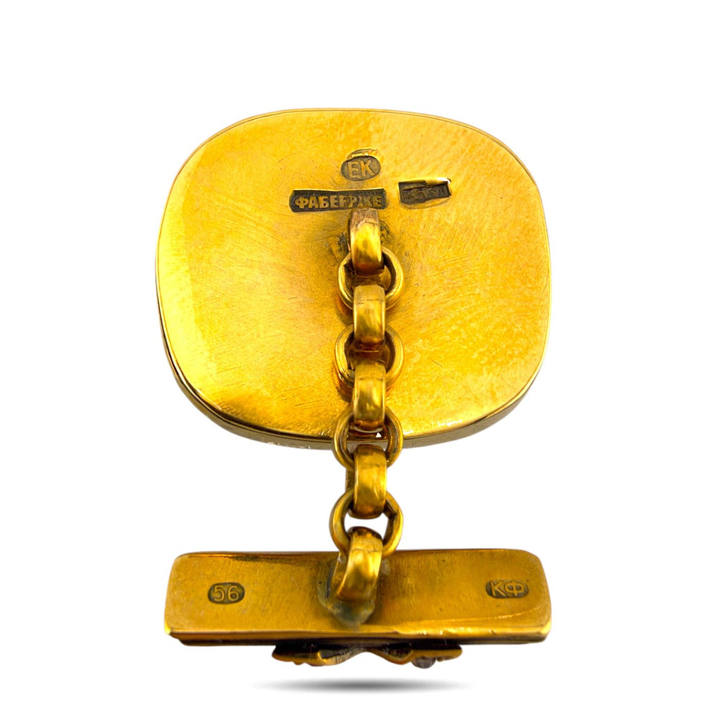 Faberge yellow gold cufflink back with chain-link fastener