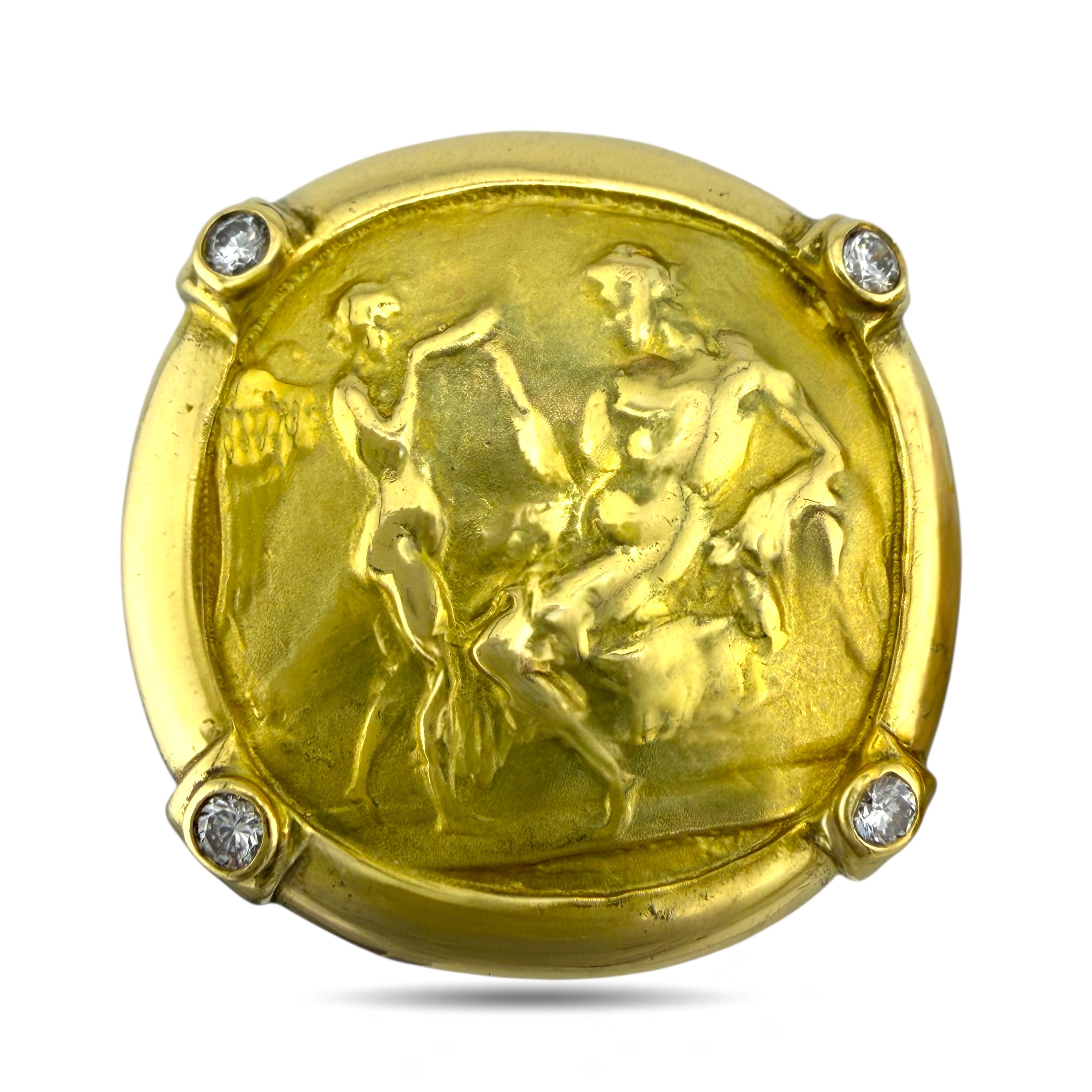 18K Yellow Gold 0.32ct Diamond Athena-Stamped Greek Deity Clip-On Earrings