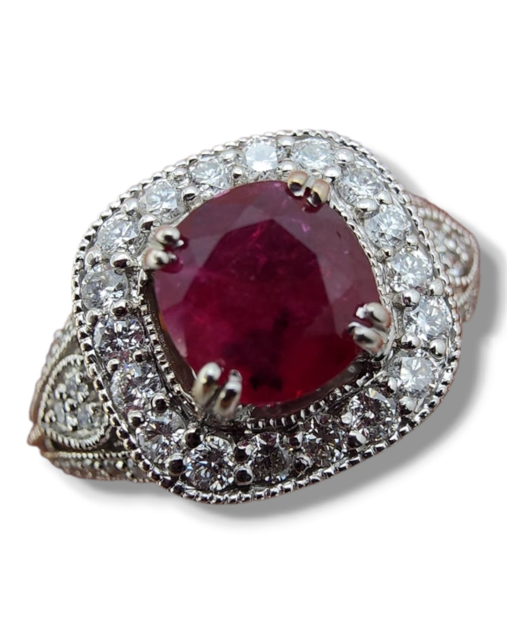 Ring - 18 kt. White gold, 18K Gold, Diamond & Deep Dark Red 1.0CT Ruby Art Deco Ring - 1.60ct. tw. Ruby - Diamond