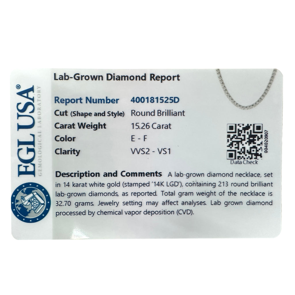 Exclusive 14K White Gold 15.26ct Lab-Grown Diamond Tennis Necklace