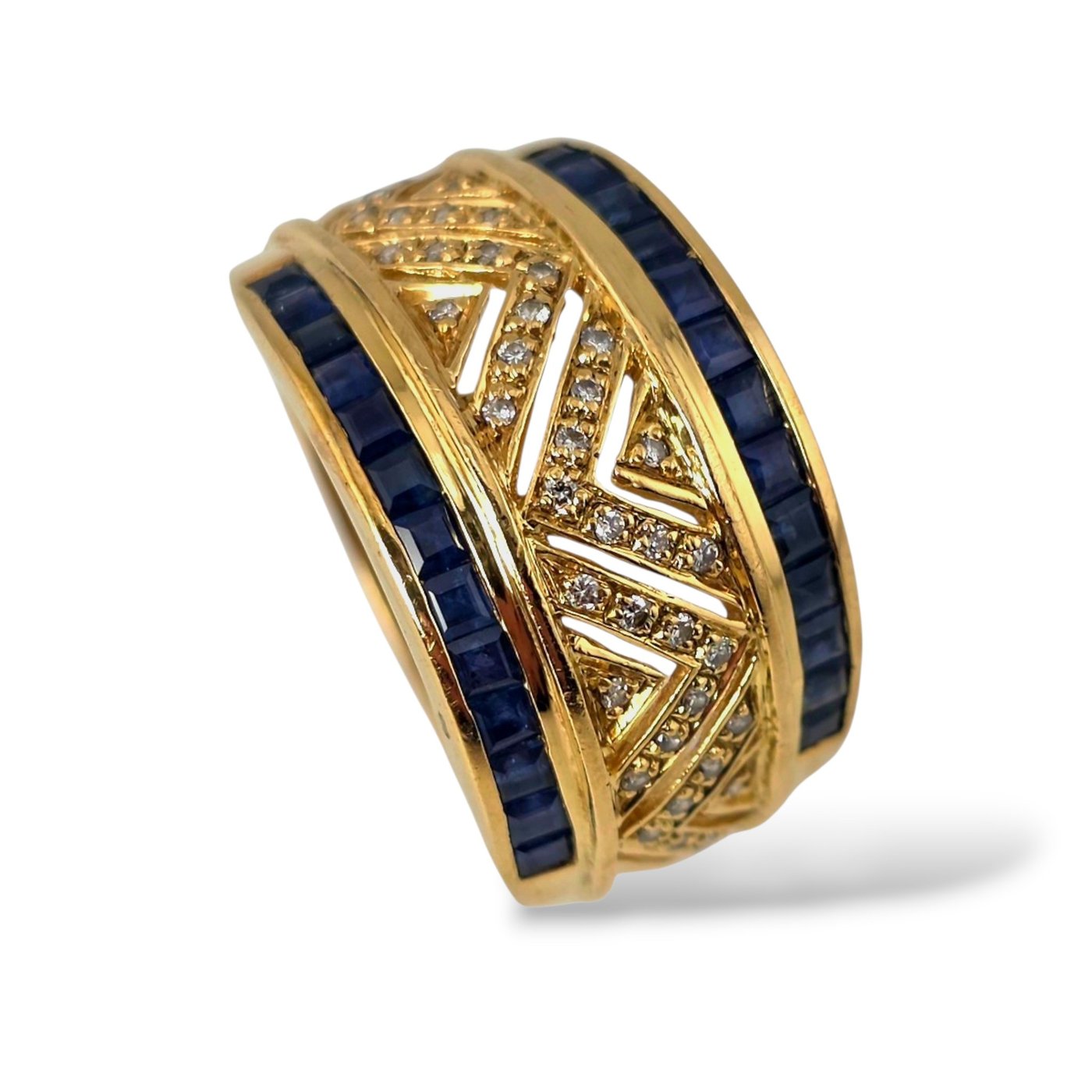 14K Yellow Gold 0.27ct Diamond and Sapphire Ring