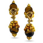 14K Yellow Gold Carved Wood and 0.28ct Diamond Earrings