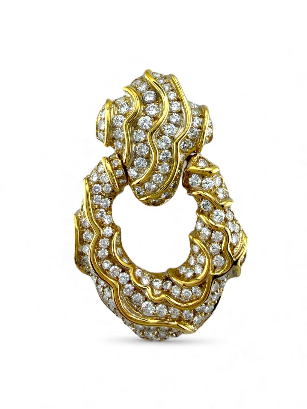 18K Yellow Gold 9.5ct Diamond Wavy Large Earrings