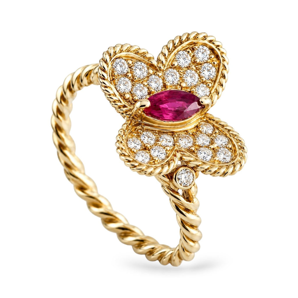 Graff 18K Yellow Gold Diamond and Ruby Butterfly Ring