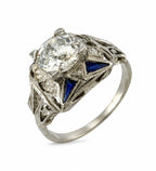 Platinum 1.12ct Diamond and Sapphire Art Deco Ring