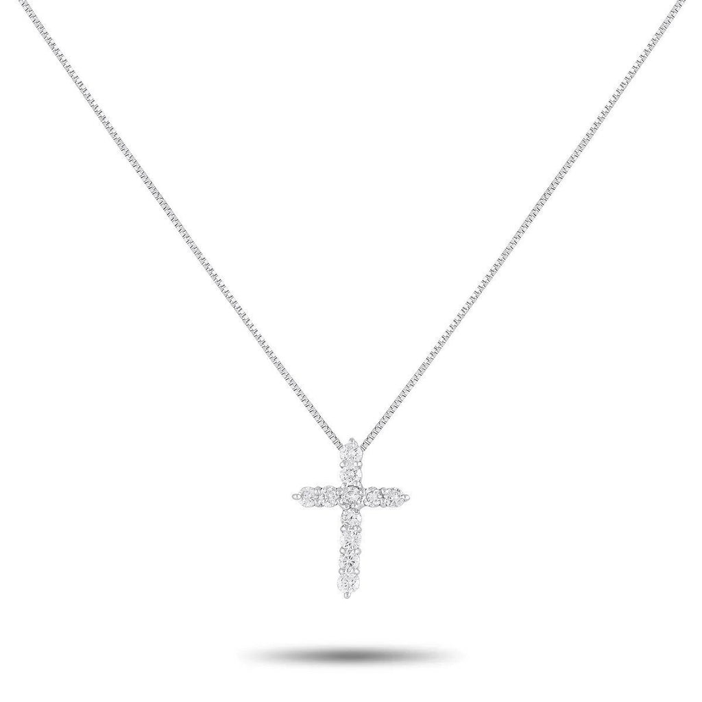 Platinum diamond cross pendant necklace on a fine chain