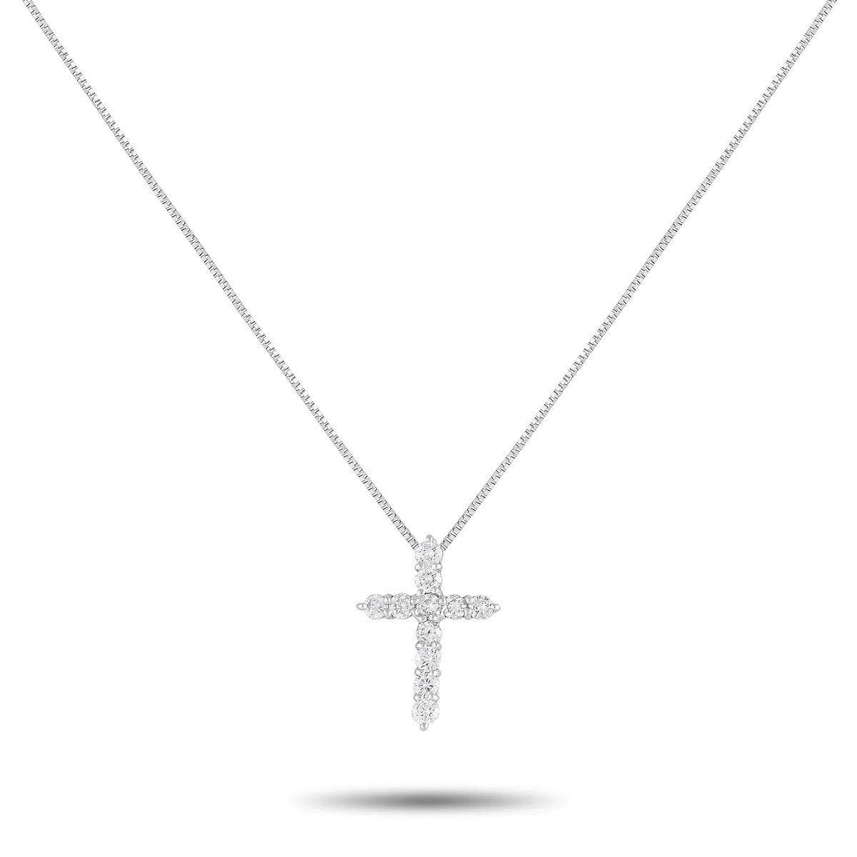 Platinum diamond cross pendant necklace on a fine chain