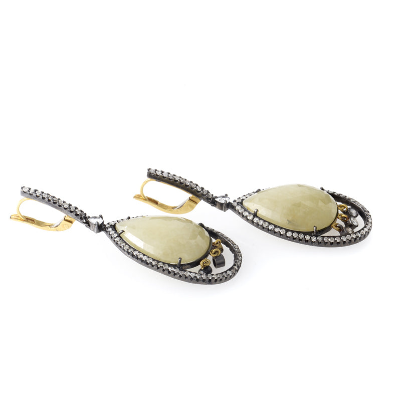 18K Gold & Stainless Steel Yellow Sapphire Diamond Earrings